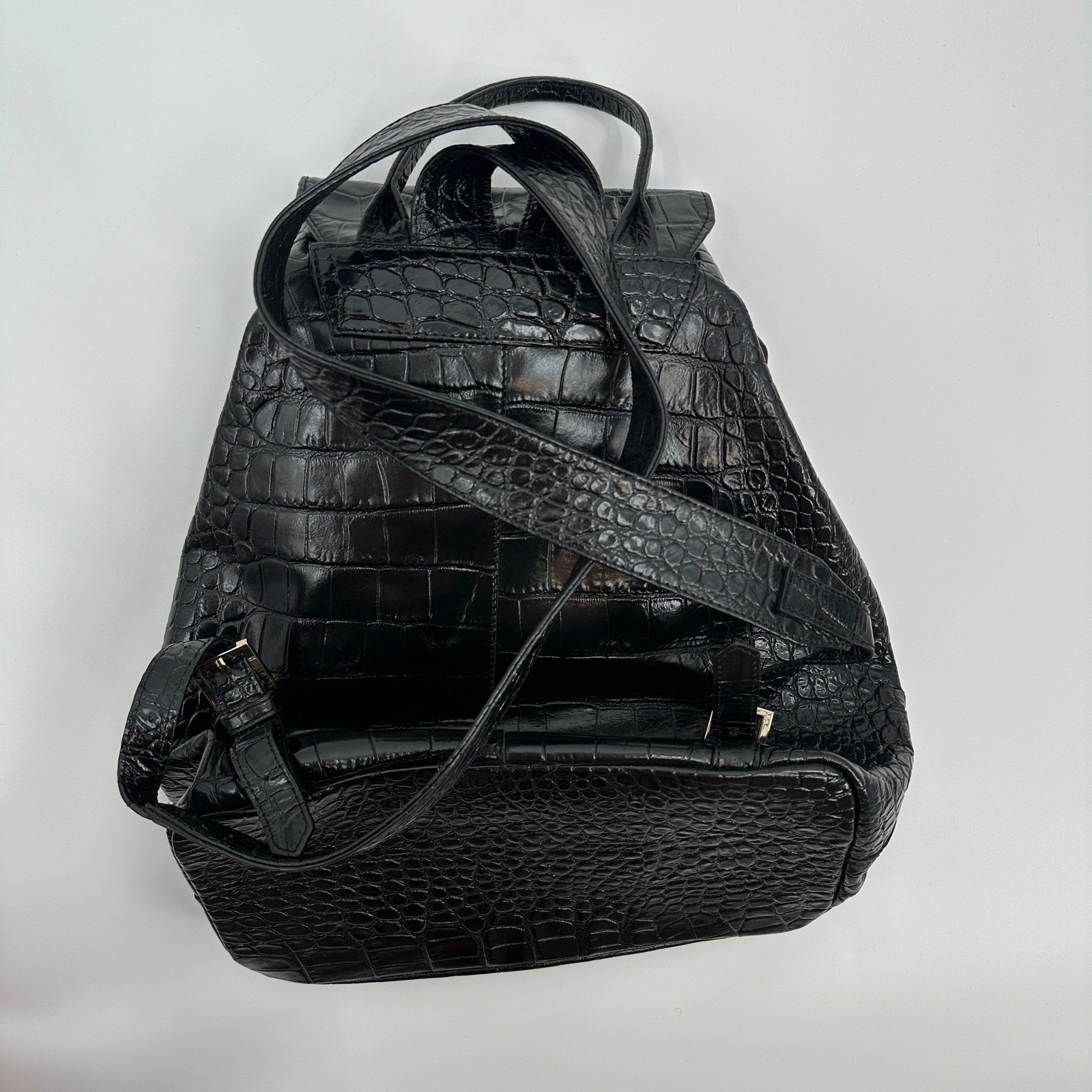 Chylak Big Backpack Glossy Black Crocodile Embossed Leather Poland No 61/06/19 — image 5 of 8